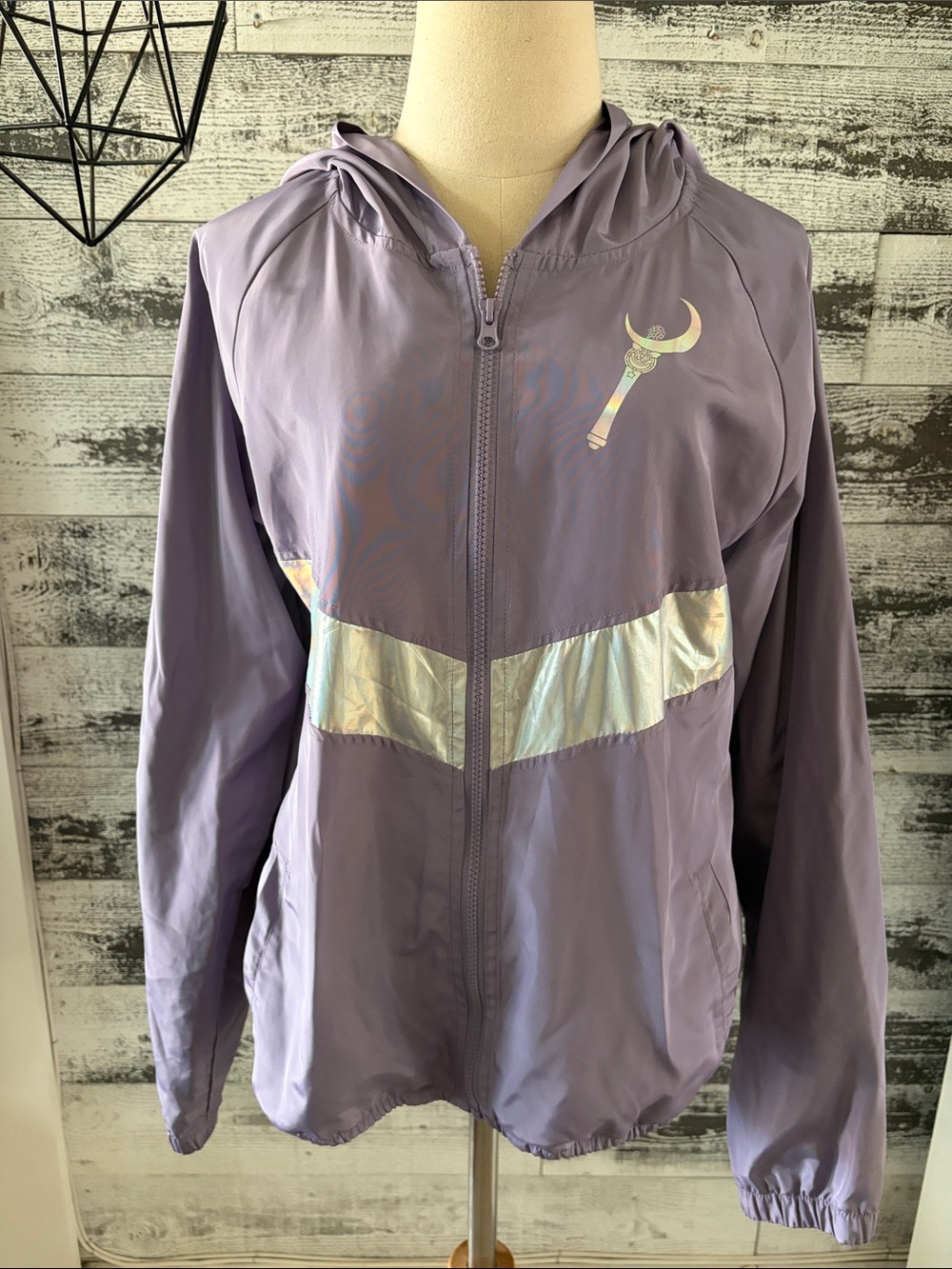 Sailor Moon iridescent purple and silver zip up jacket with hood